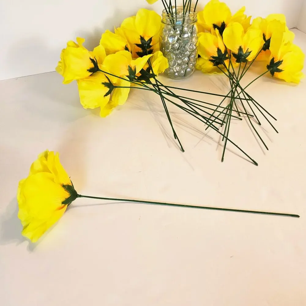 Yellow Artificial Silk Rose Flowers Wired Stems Wedding Craft 4
